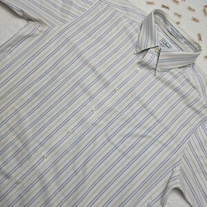 LL Bean‎ Mens 16.5 Reg Striped Short Sleeve Button Down Shirt Traditional Fit